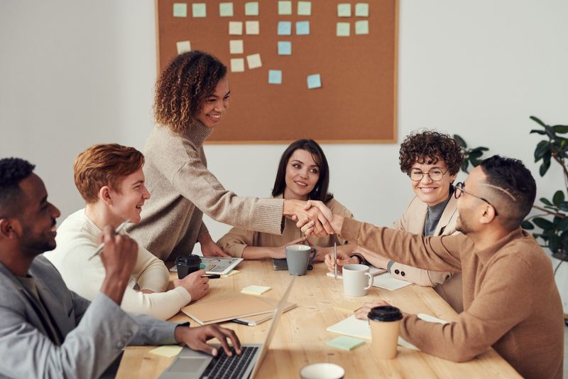 Team collaborating in a modern workspace