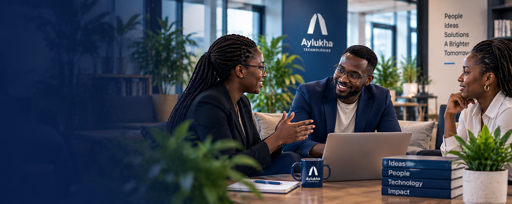 Aylukha Technologies colleagues in a warm conversation, ready to review every enquiry personally