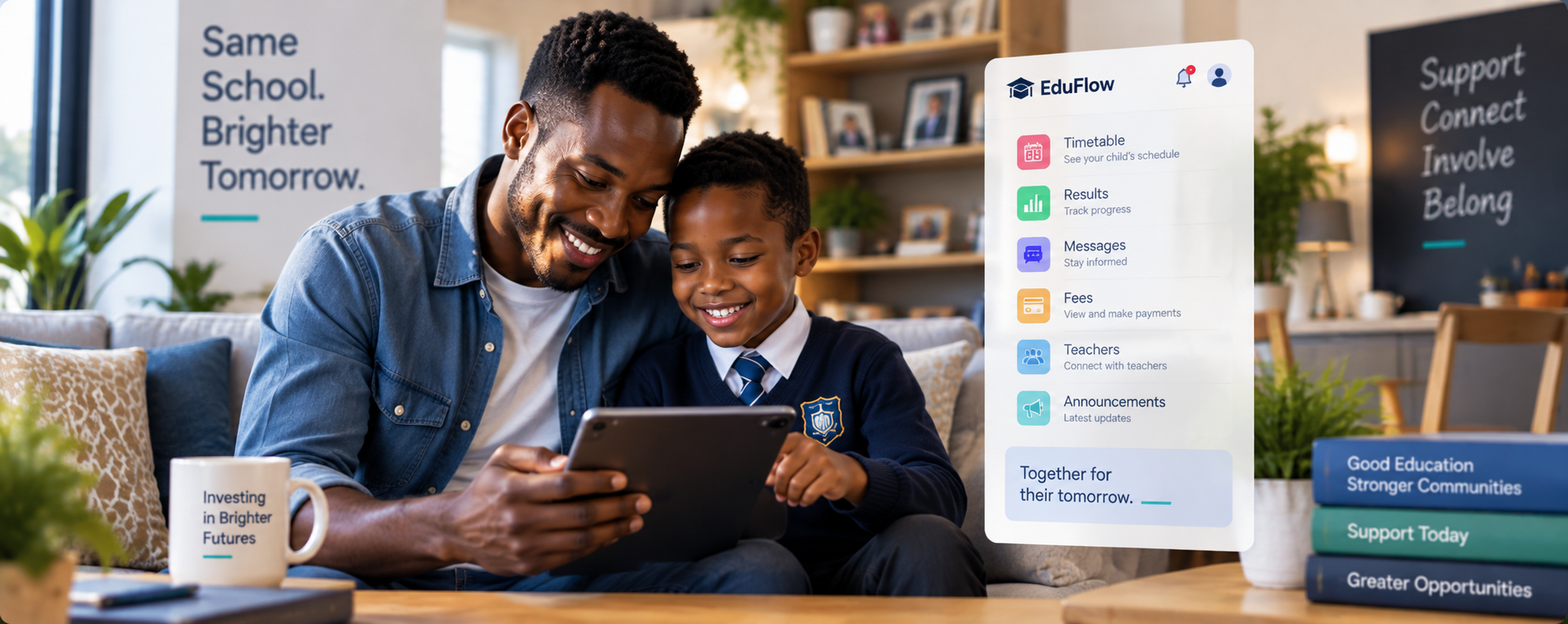 Parent view of their child’s timetable, results, messages and school announcements in EduFlow